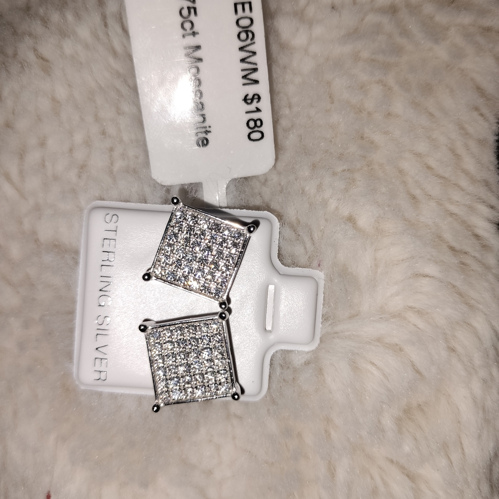 Sterling Silver, .75 carat Moissenite, Square Stud Earrings.